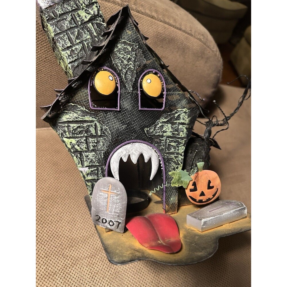 RARE NOS Kohl's metal Halloween Haunted House TeaLight Candle Holder Scary Decor
